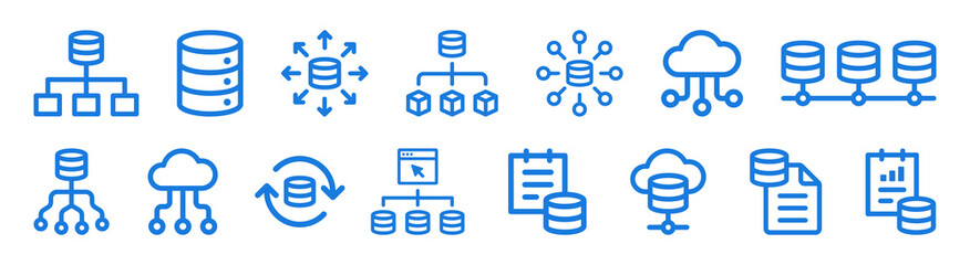 Database vector icon set. Data storage on web server concept.