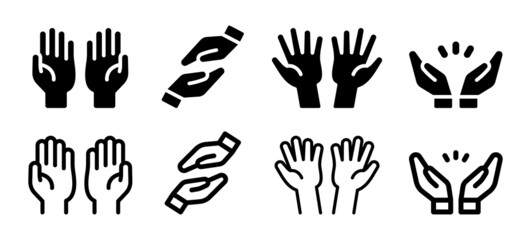 Hands icon vector set. Open and empty hand gesture collection, help symbol and holding concept.