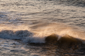 waves highlighted by golden sunlight during golden hour.