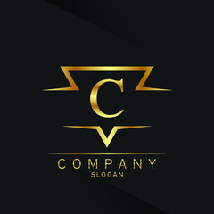 C letter logo Gold 3D