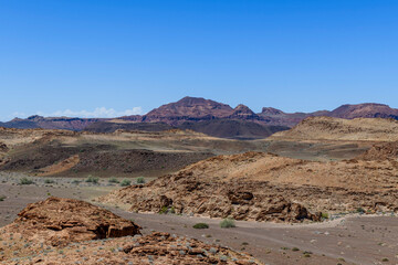 Beautiful view of the African bush. African landscape with rocks.