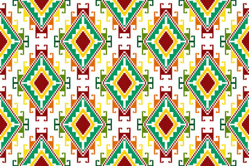 Ikat abstract geometric ethnic textile seamless pattern design. Aztec fabric carpet mandala ornaments textile decorations wallpaper. Tribal boho native textile turkey traditional embroidery vector 