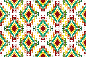 Ikat abstract geometric ethnic textile seamless pattern design. Aztec fabric carpet mandala ornaments textile decorations wallpaper. Tribal boho native textile turkey traditional embroidery vector 