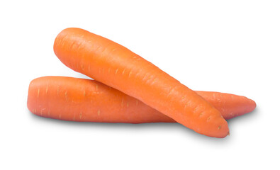 Two fresh orange carrot vegetables isolated on white background with clipping path