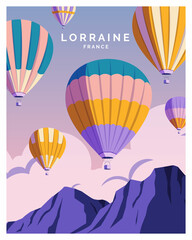 hot air balloon festival in lorraine france. travel landscape illustration background for poster, postcard, art print. © Butter Bites