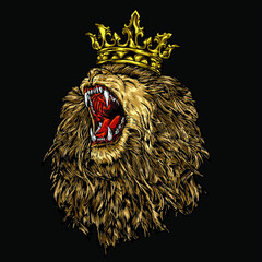 king of the jungle isolated on black background for poster, t-shirt print, business element, social media content, blog, sticker, vlog, and card. vector illustration.