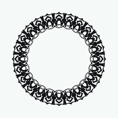 Round calligraphy white on black vector frames. Flourishes vintage borders, filigree circle elements , retro outline frame for wedding invitation, page decoration or label.