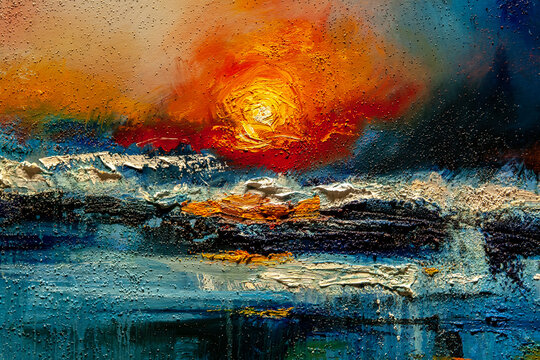 abstract sunset oil painting