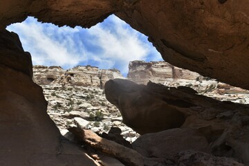 Window view of canyon scenery in the southwest