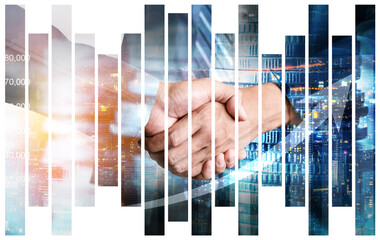 Business handshake on finance prosperity and money technology asset background . Economy and...