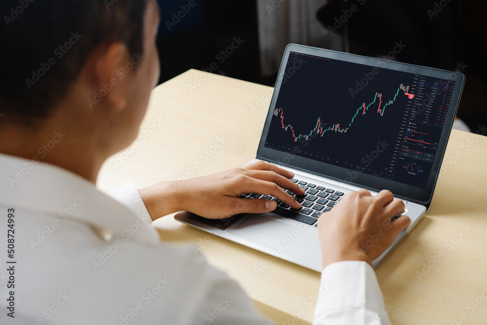 Poster stock market data chart analysis by ingenious computer software . investment application display sto