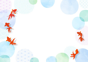 水彩 夏の金魚の背景、フレーム