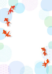 水彩 夏の金魚の背景、フレーム