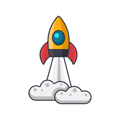 Colored thin icon of launching spacecraft, idea or transportation concept vector illustration.