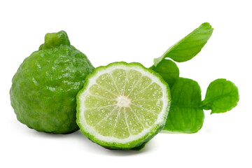 Fresh set  bergamot fruit with slice on white background.
