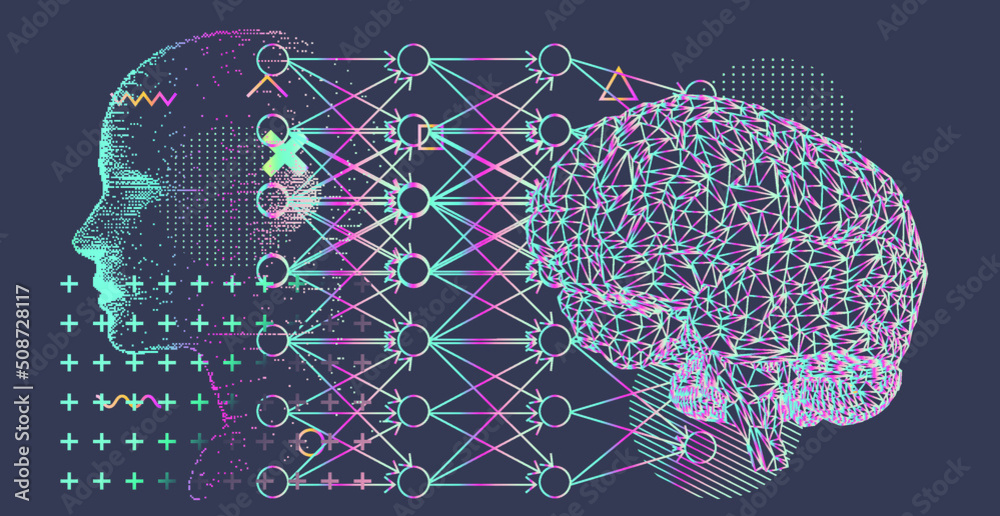 Poster 3d low-poly model of a human brain. concept of the neural network and ai.