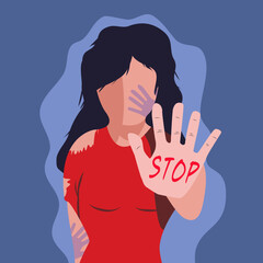 women raise her hand beg for stop suitable for women abuse themed illustration