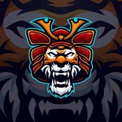 Tiger samrai masscot logo illustration premium vector