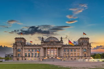 Fototapeten Berlin Germany, sunrise city skyline at Reichstag German Parliament Building © Noppasinw