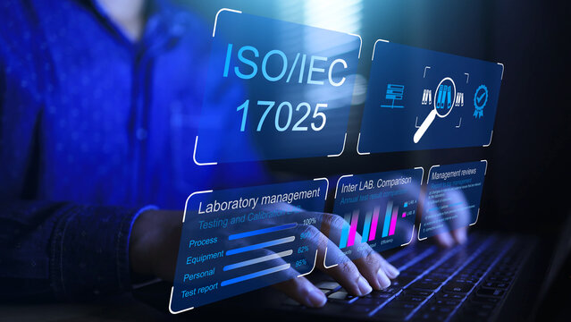Auditor from product and service quality certification body is checking the laboratory system under the scope of the ISO IEC 17025 standard, which is a standard for testing and calibration management.