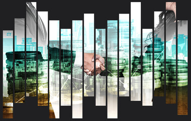 Business handshake on finance prosperity and money technology asset background . Economy and...