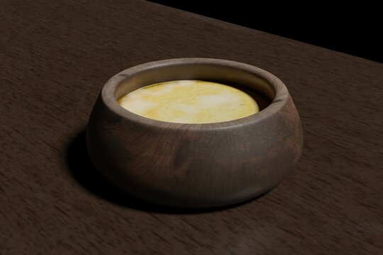 3d computer rendered illustration of a bowl of clam chowder soup created in Blender software