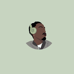 man listen to music on headphones, people wearing  headphones, music, vector flat illustration