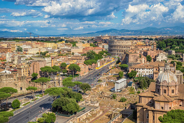 Fototapeta na wymiar Rome Italy high angle view city skyline at Colosseum