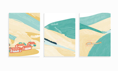 Naklejka premium illustration of a set of images of nature with mountains
