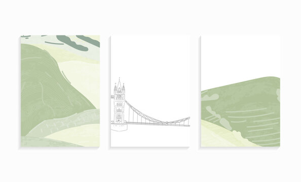 abstract doodle illustration of a set of images  with bridge,hills