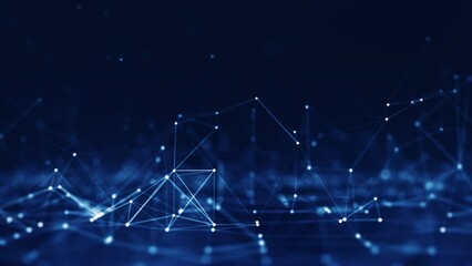 Abstract concepts of cybersecurity technology and digital data protection. Internet network connection with slow moving polygons with dark blue background. Big data.