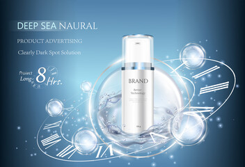 Concept Skin Care cosmetic. Regenerate cream and extract Background. Ads banner  with atoms molecule. Vector illustration.