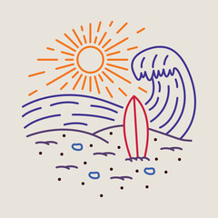 Good wave for surfing with sunset graphic illustration vector art t-shirt design