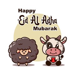 Happy Eid al-Adha funny greetings with sheep and cows
