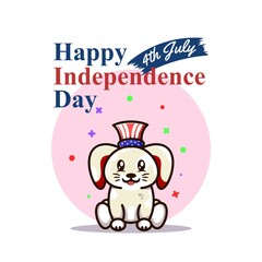 Fototapeta premium cute happy independence day 4th of july greeting card with bunny wearing american hat