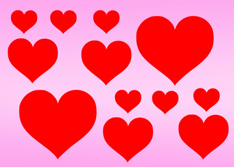 Fototapeta na wymiar Valentine day background with red heart on pink background - Valentine's day hearts cute love banner or greeting card