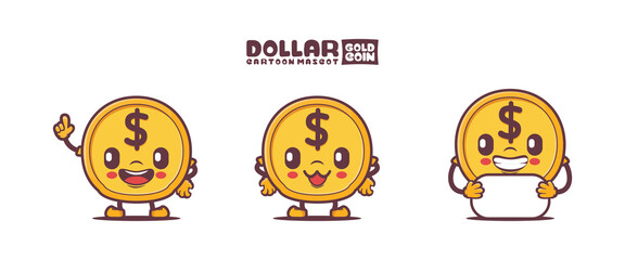 gold coin cartoon mascot dollar symbol.