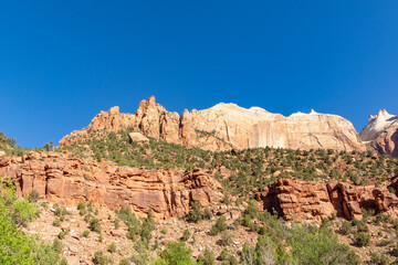 scenic mountains at Zion national Park seen from valley