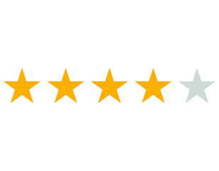 Rating sticker icon with four gold stars on a white background.