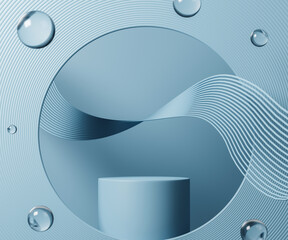 3d rendering empty cylinder podium on light blue abstract background. Abstract scene for product display.