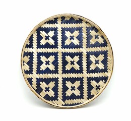 Woven bamboo basket isolated on white background. Handmade product in Thailand.