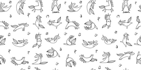 Funny Unicorns doing yoga. Seamless Pattern for your design