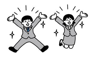 大喜びするスーツ姿の男女