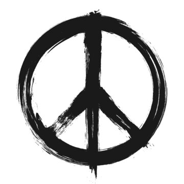 The Campaign for Nuclear Disarmament ( CND ) Symbol . Realistic ink painting design . Black color grunge style . Peace and hippie pacifist concept . Vector illustration .