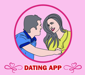 Dating App Logo, Love Couple vector, Sketch drawing of romance couple on date, love symbol and silhouette
