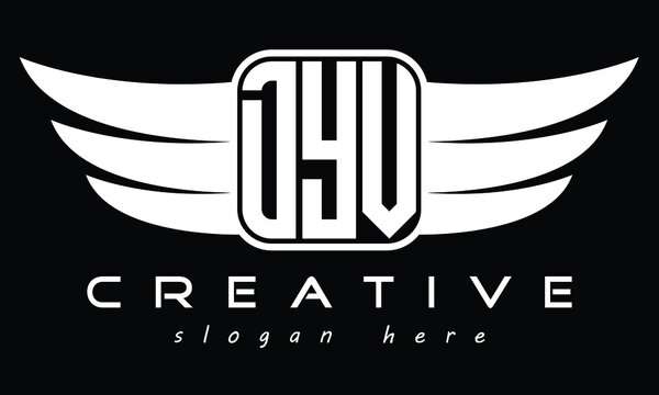 DYV three Letter Wings Flying Initial wing symbol minimalist creative concept flag icon professional logo design Vector template