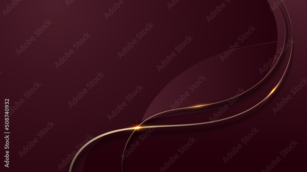 Wall mural abstract 3d red wave shapes layer and golden lines