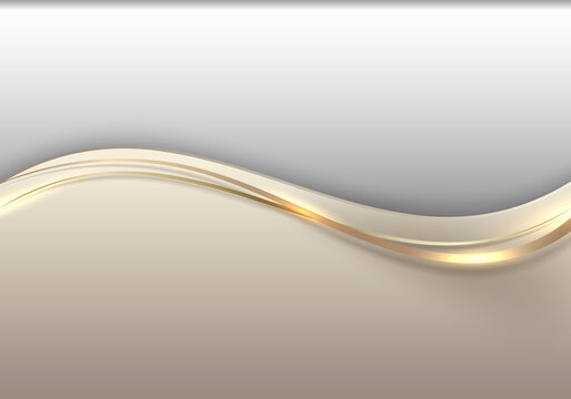 Abstract template 3D elegant golden wave shape with shiny gold line sparkling lighting on white background luxury style