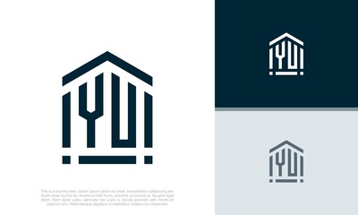 Simple Initials YU logo design. Initial Letter Logo. Shield logo.