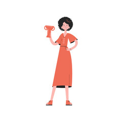 A woman stands in full growth with a goblet. Isolated. Element for presentations, sites.